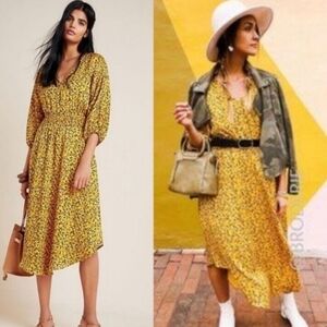 Anthropologie Yellow Midi Dress